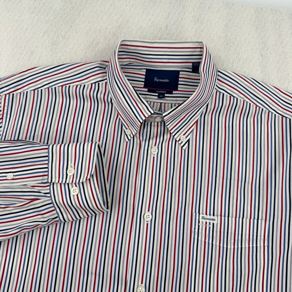 Faconnable Classique Mens XL Long Sleeve Button Down Multicolor Striped Casual